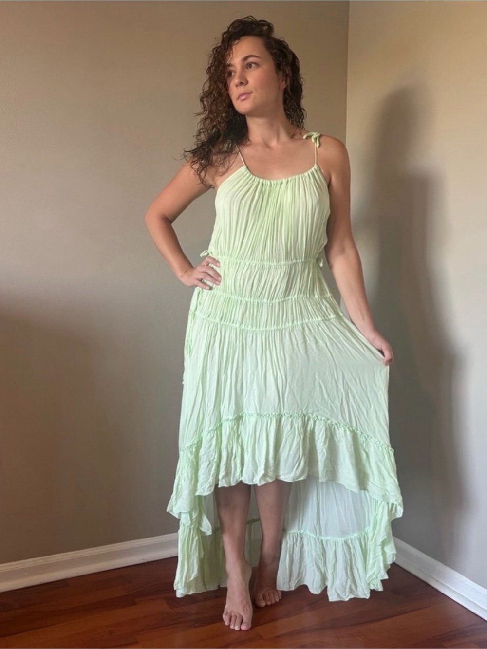 YFB Light Green Tiered Maxi Dress with Tie Straps